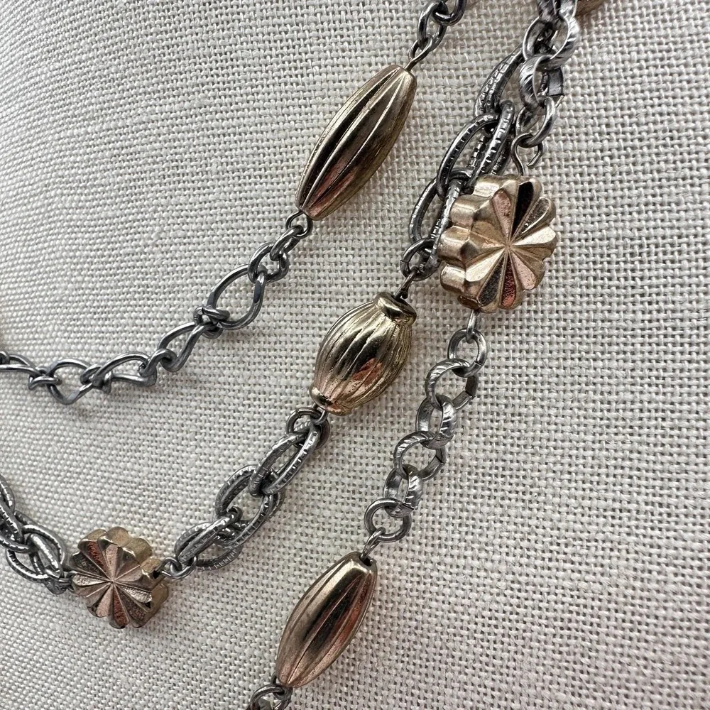 Vintage Two Tone Statement Necklace Gold Silver‎ Oval Flower Bead Jewelry Retro